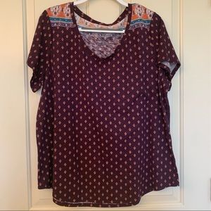 Sonoma Ikat plum & peach v-neck